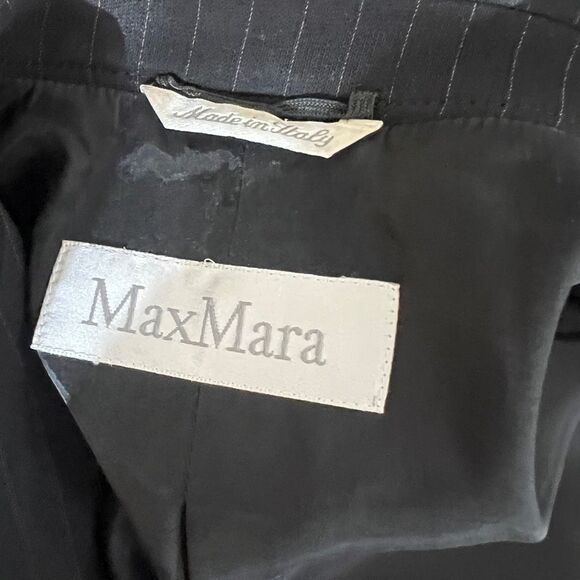 Max Mara Black Pinstripe Blazer Open Front Italian Tailored Jacket 10 - Picture 5 of 6